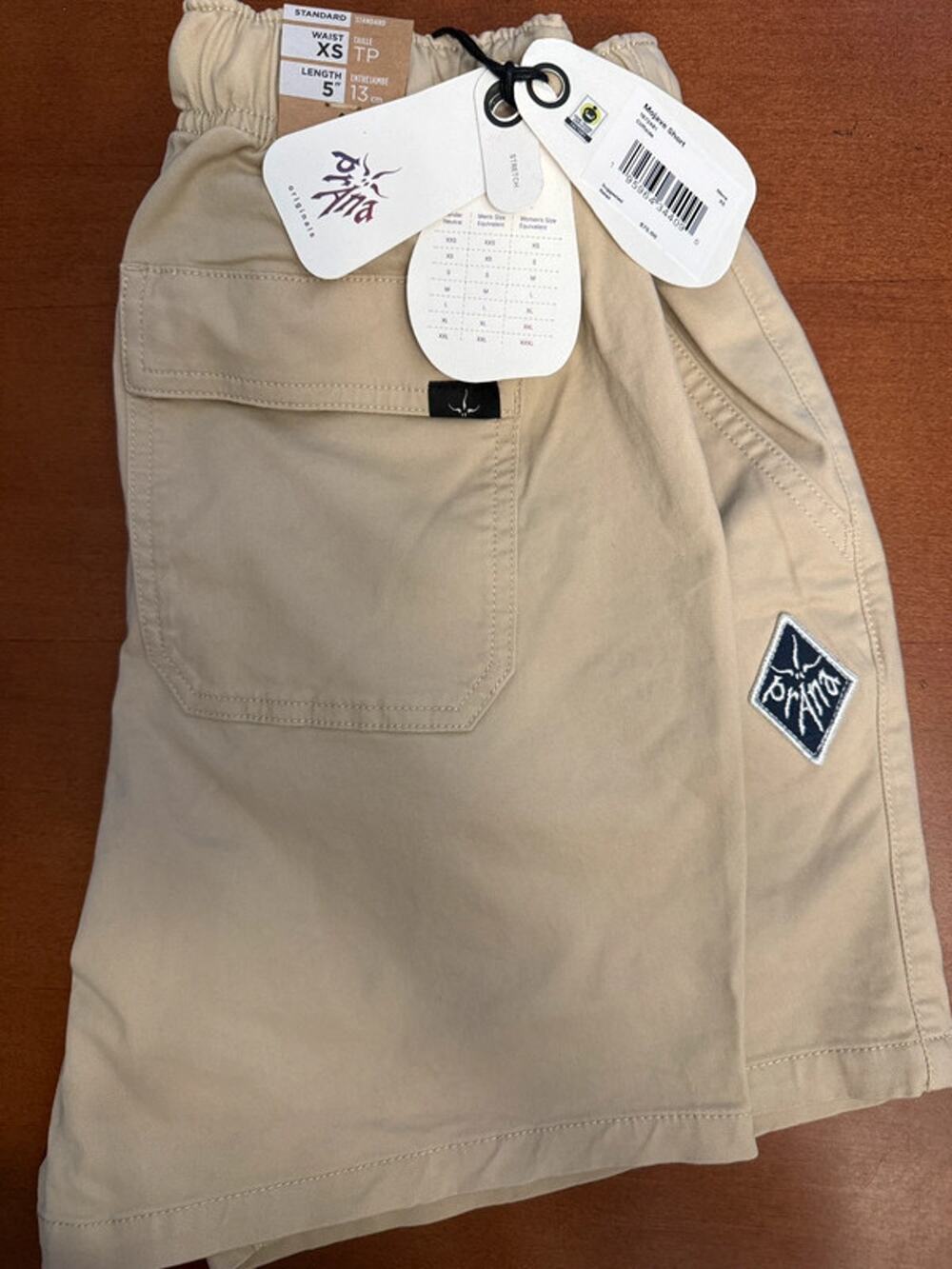 Prana Orig. Co-Ed Collection Mojave Shorts Khaki Women Small 5" Inseam / Men XS